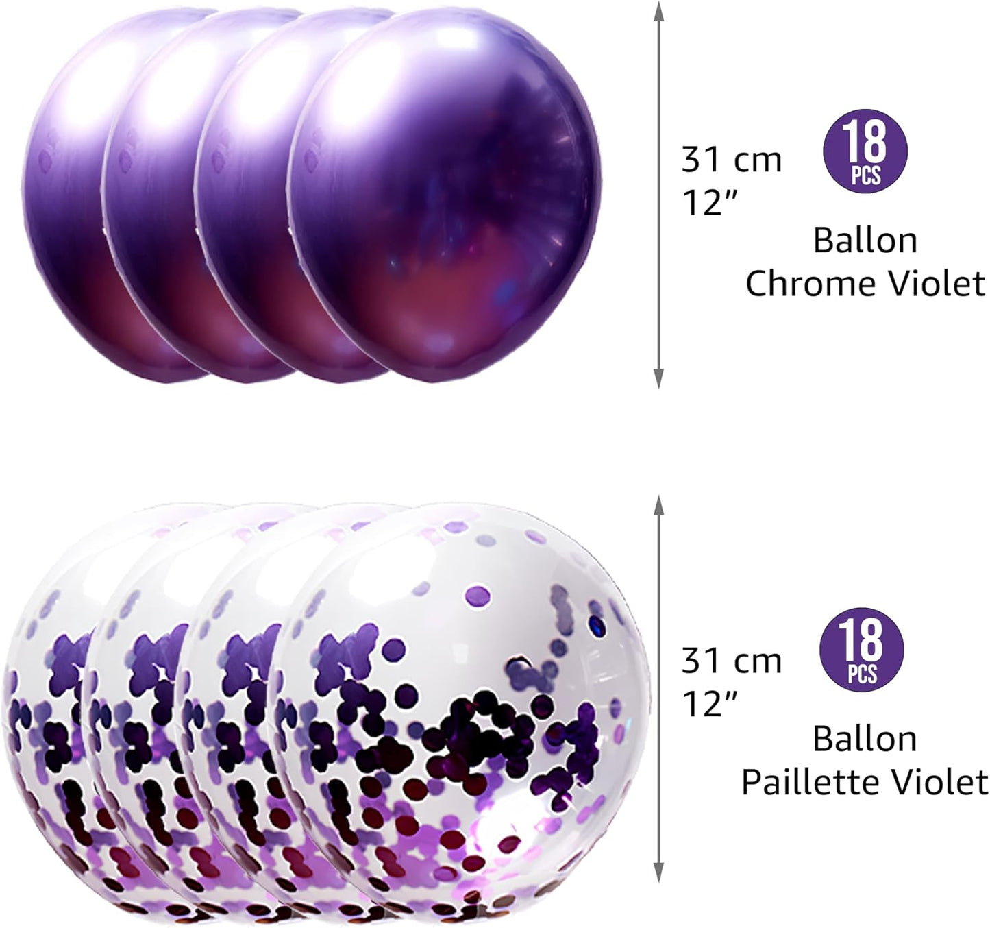 Pack de 36 Ballons Violet Latex avec Paillettes – 30 cm – Hélium ou Air – Décoration Anniversaire & Fête – FUNFEST