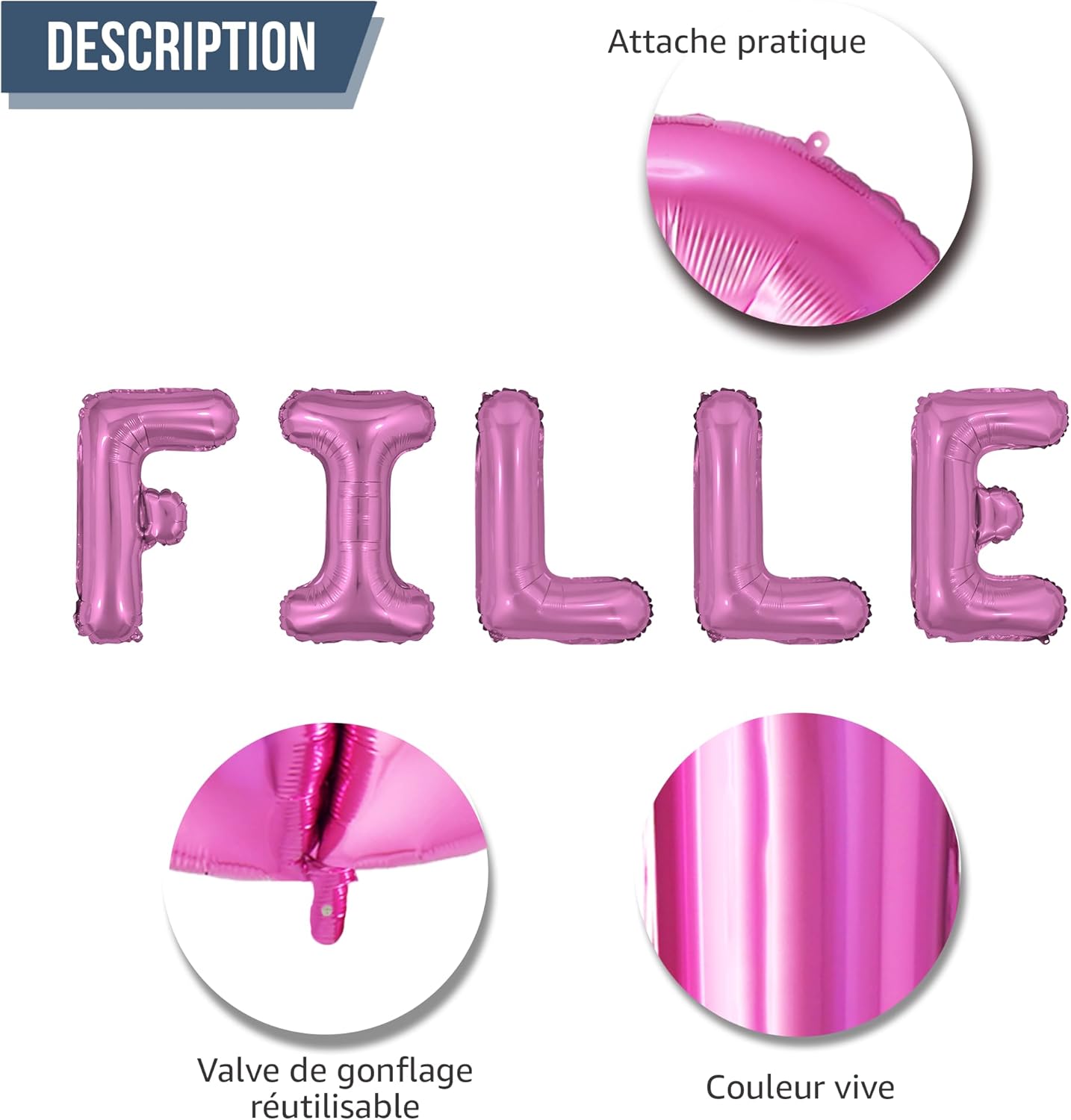 Décoration Baby Shower Fille – Pack 16 Pièces : Lettres FILLE, Bébé, Ballons Latex & Confettis – Funfest