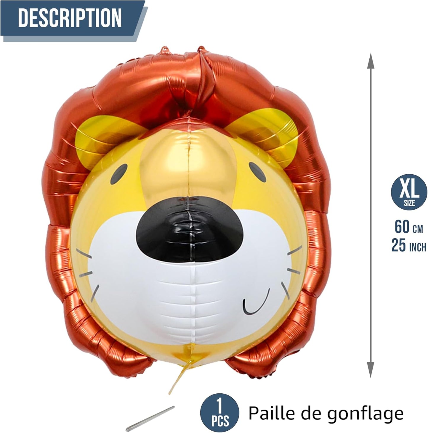 Ballons Lion de 70 cm - Décoration d'animal Ballon Lion – Inclus Ballon & Paille - Vole avec de l’hélium - Ballon Réutilisable de Qualité Supérieure