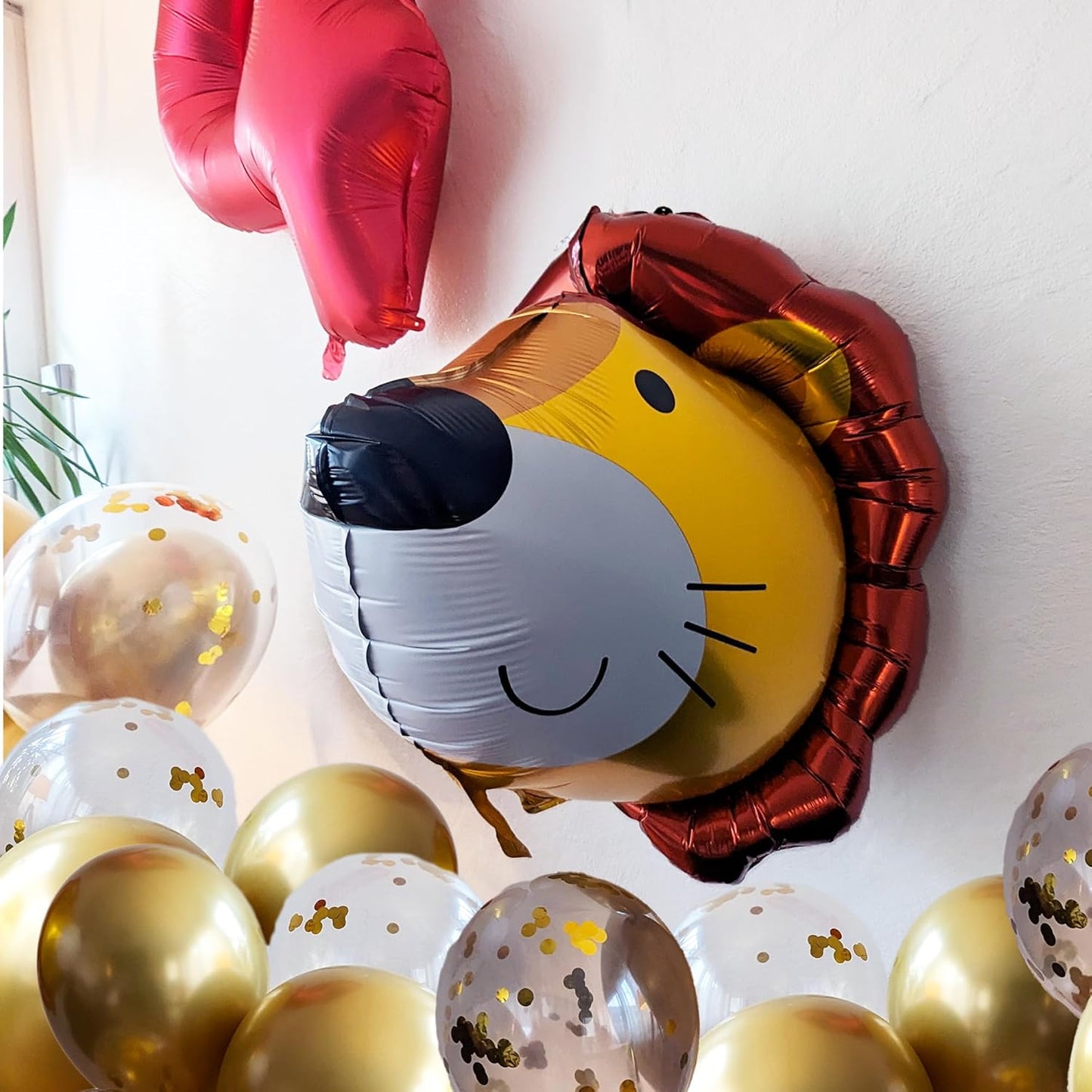 Ballons Lion de 70 cm - Décoration d'animal Ballon Lion – Inclus Ballon & Paille - Vole avec de l’hélium - Ballon Réutilisable de Qualité Supérieure