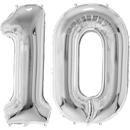 Ballon Anniversaire Chiffre Géant 100 cm – Argent – Hélium ou Air – Réutilisable avec Paille – FUNFEST