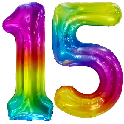 Ballon Anniversaire Chiffre Géant 100 cm – Arc-en-ciel – Hélium ou Air – Réutilisable avec Paille – FUNFEST
