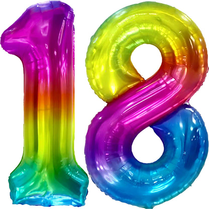 Ballon Anniversaire Chiffre Géant 100 cm – Arc-en-ciel – Hélium ou Air – Réutilisable avec Paille – FUNFEST