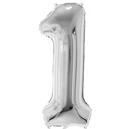 Ballon Anniversaire Chiffre Géant 100 cm – Argent – Hélium ou Air – Réutilisable avec Paille – FUNFEST