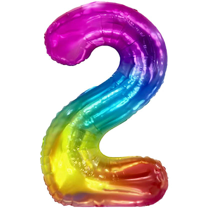 Ballon Anniversaire Chiffre Géant 100 cm – Arc-en-ciel – Hélium ou Air – Réutilisable avec Paille – FUNFEST