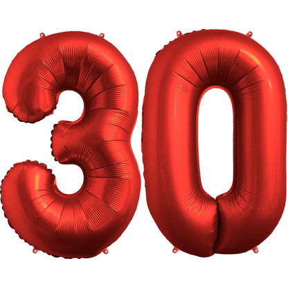 Ballon Anniversaire Chiffre Géant 100 cm – Rouge chrome – Hélium ou Air – Réutilisable avec Paille – FUNFEST