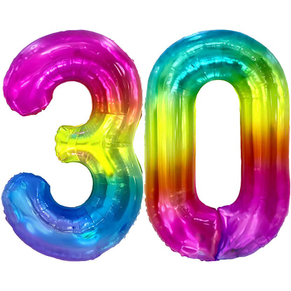 Ballon Anniversaire Chiffre Géant 100 cm – Arc-en-ciel – Hélium ou Air – Réutilisable avec Paille – FUNFEST