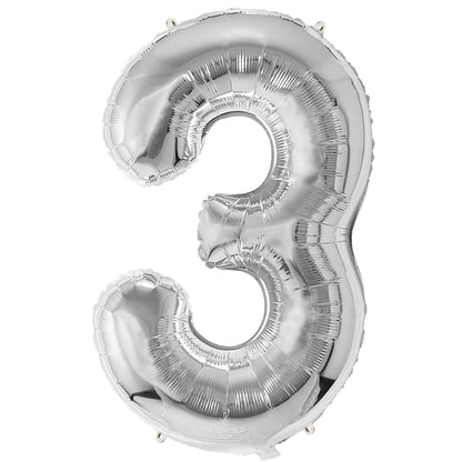 Ballon Anniversaire Chiffre Géant 100 cm – Argent – Hélium ou Air – Réutilisable avec Paille – FUNFEST