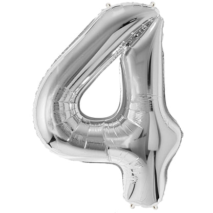 Ballon Anniversaire Chiffre Géant 100 cm – Argent – Hélium ou Air – Réutilisable avec Paille – FUNFEST