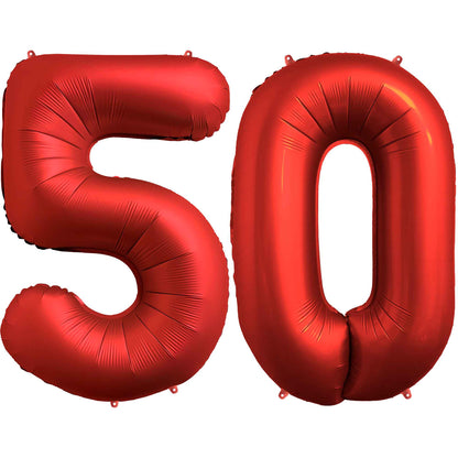 Ballon Anniversaire Chiffre Géant 100 cm – Rouge chrome – Hélium ou Air – Réutilisable avec Paille – FUNFEST