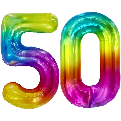 Ballon Anniversaire Chiffre Géant 100 cm – Arc-en-ciel – Hélium ou Air – Réutilisable avec Paille – FUNFEST