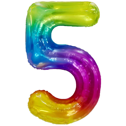 Ballon Anniversaire Chiffre Géant 100 cm – Arc-en-ciel – Hélium ou Air – Réutilisable avec Paille – FUNFEST