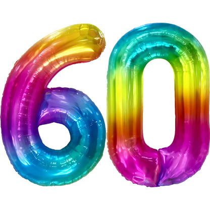 Ballon Anniversaire Chiffre Géant 100 cm – Arc-en-ciel – Hélium ou Air – Réutilisable avec Paille – FUNFEST