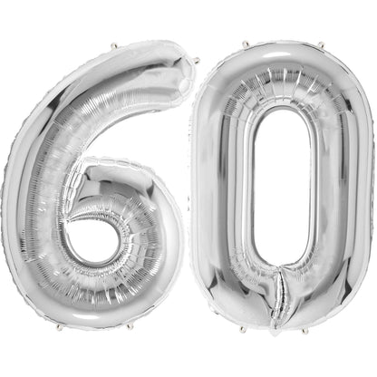 Ballon Anniversaire Chiffre Géant 100 cm – Argent – Hélium ou Air – Réutilisable avec Paille – FUNFEST