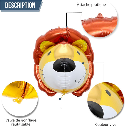 Ballons Lion de 70 cm - Décoration d'animal Ballon Lion – Inclus Ballon & Paille - Vole avec de l’hélium - Ballon Réutilisable de Qualité Supérieure
