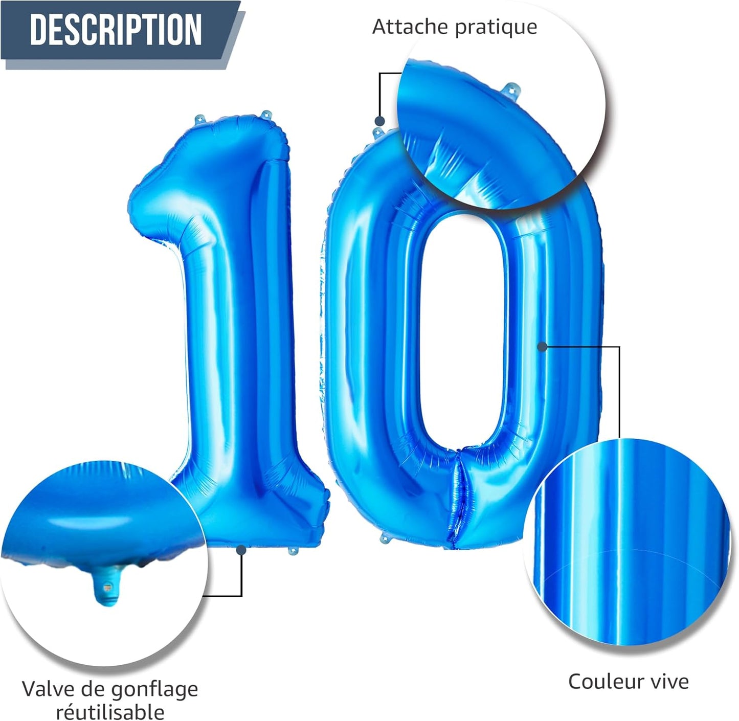 Ballon Anniversaire Chiffre Géant 100 cm – Bleu – Hélium ou Air – Réutilisable avec Paille – FUNFEST