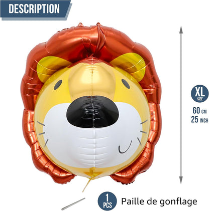 Ballons Lion de 70 cm - Décoration d'animal Ballon Lion – Inclus Ballon & Paille - Vole avec de l’hélium - Ballon Réutilisable de Qualité Supérieure