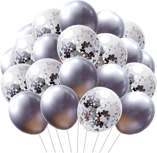 Pack de 36 Ballons Argent Latex avec Paillettes – 30 cm – Hélium ou Air – Décoration Anniversaire & Fête – FUNFEST