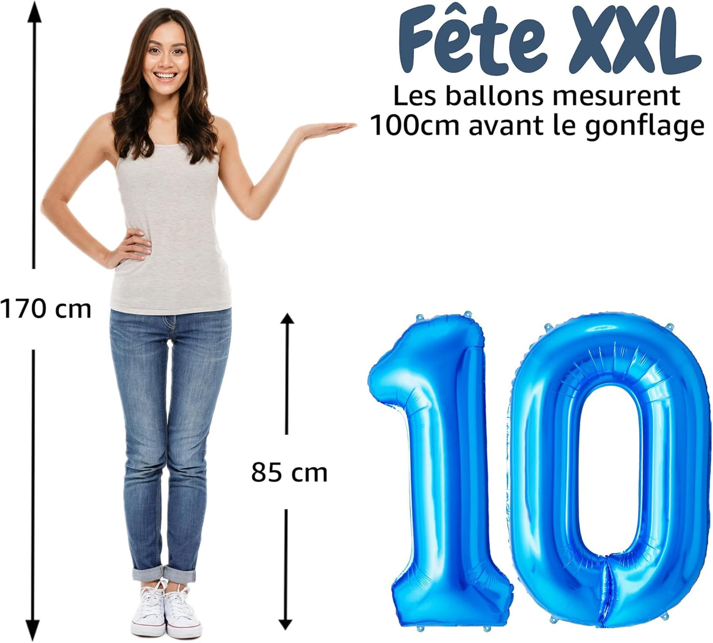 Ballon Anniversaire Chiffre Géant 100 cm – Bleu – Hélium ou Air – Réutilisable avec Paille – FUNFEST