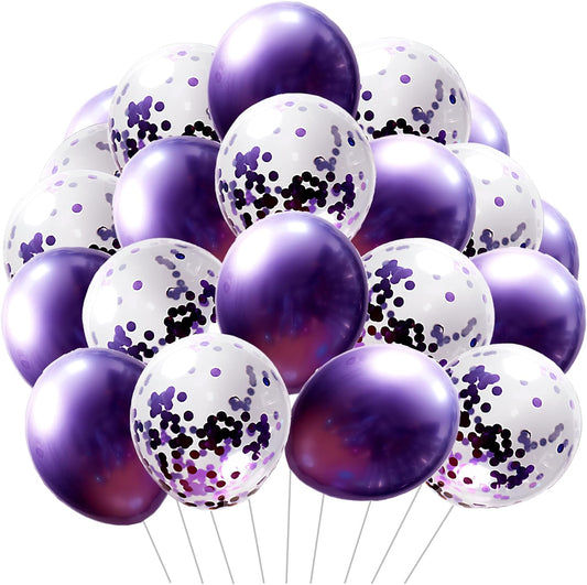 Pack de 36 Ballons Violet Latex avec Paillettes – 30 cm – Hélium ou Air – Décoration Anniversaire & Fête – FUNFEST