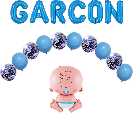 Décoration Baby Shower Garçon – Pack 16 Pièces : Lettres GARCON, Bébé, Ballons Latex & Confettis – Funfest