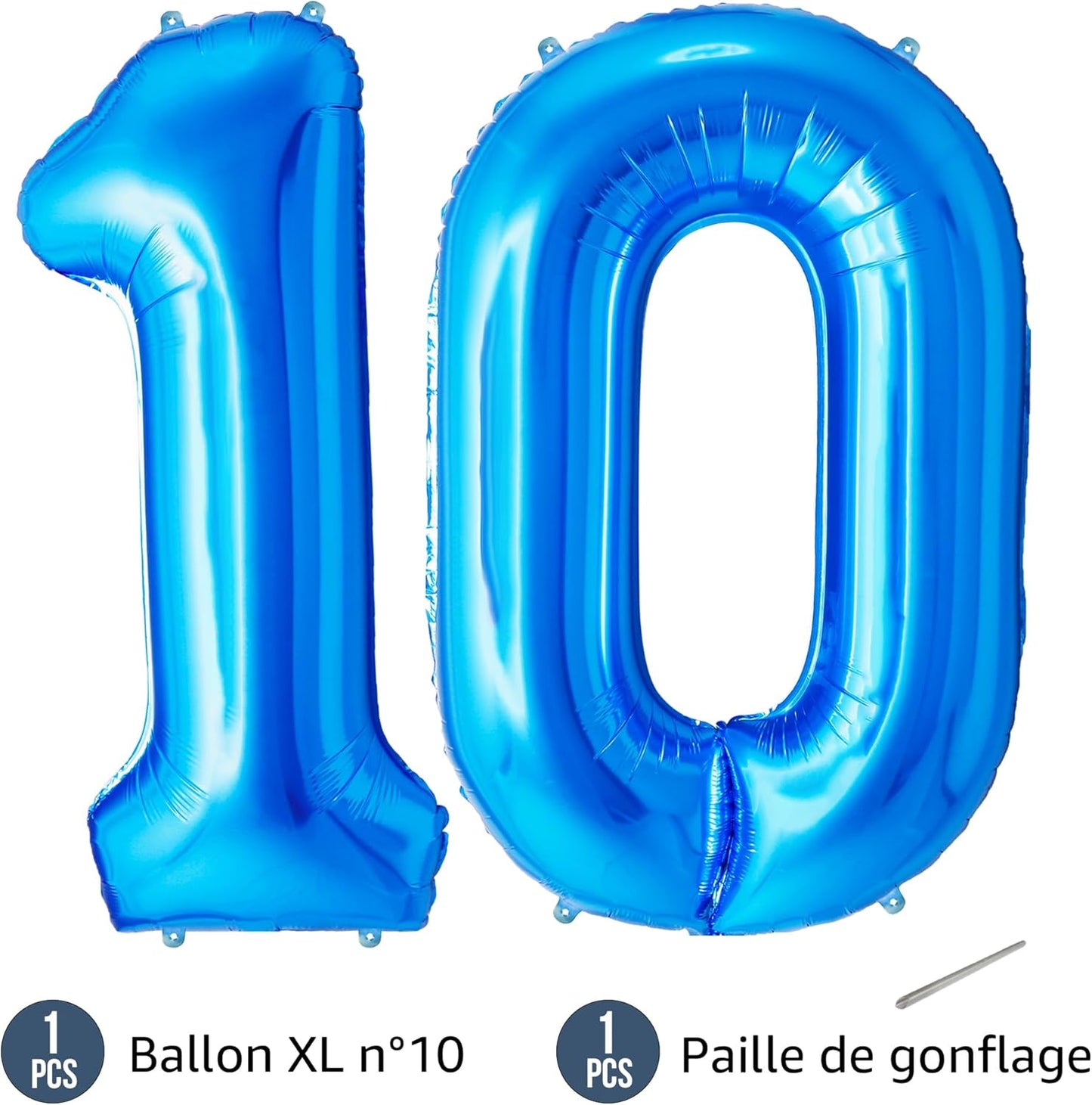 Ballon Anniversaire Chiffre Géant 100 cm – Bleu – Hélium ou Air – Réutilisable avec Paille – FUNFEST