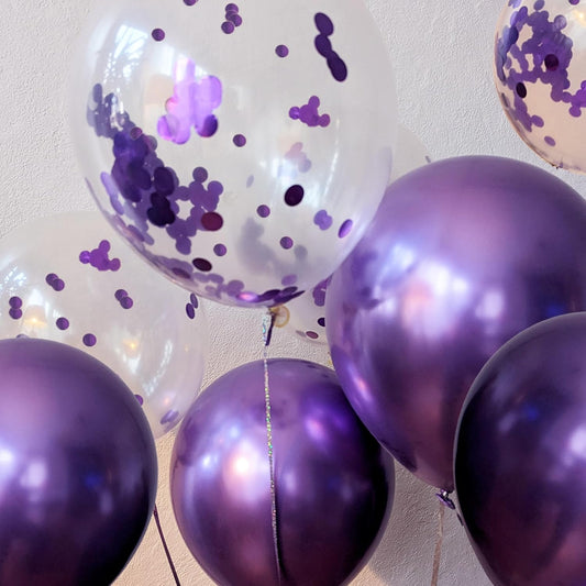 Pack de 36 Ballons Violet Latex avec Paillettes – 30 cm – Hélium ou Air – Décoration Anniversaire & Fête – FUNFEST