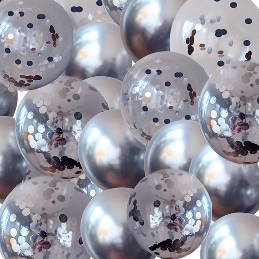 Pack de 36 Ballons Argent Latex avec Paillettes – 30 cm – Hélium ou Air – Décoration Anniversaire & Fête – FUNFEST