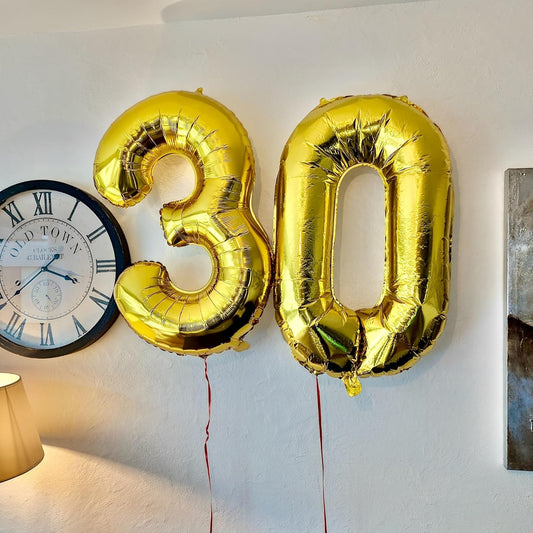 Ballon Anniversaire Chiffre Géant 100 cm – Or – Hélium ou Air – Réutilisable avec Paille – FUNFEST