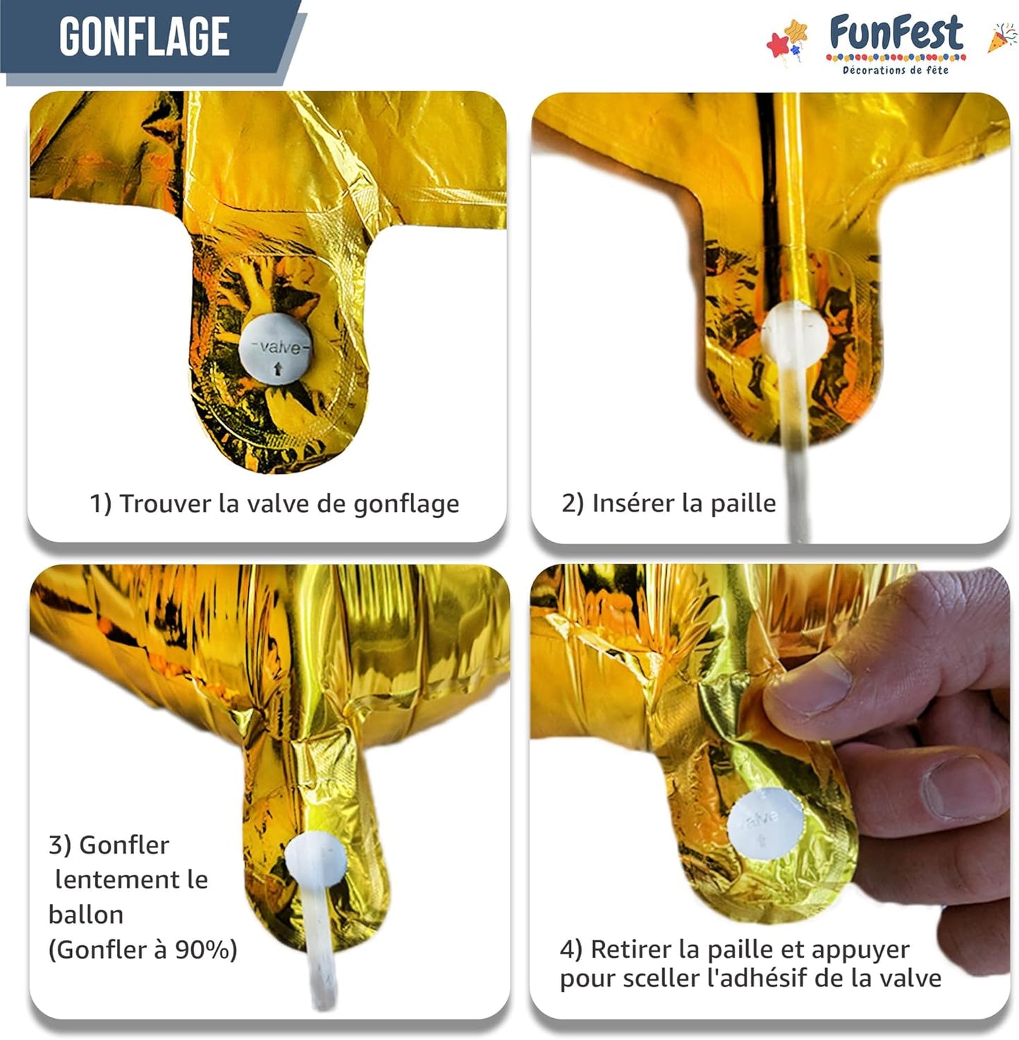 Ballon Anniversaire Chiffre Géant 100 cm – Argent – Hélium ou Air – Réutilisable avec Paille – FUNFEST