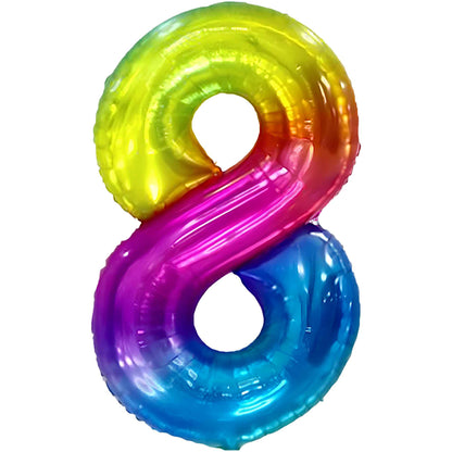 Ballon Anniversaire Chiffre Géant 100 cm – Arc-en-ciel – Hélium ou Air – Réutilisable avec Paille – FUNFEST