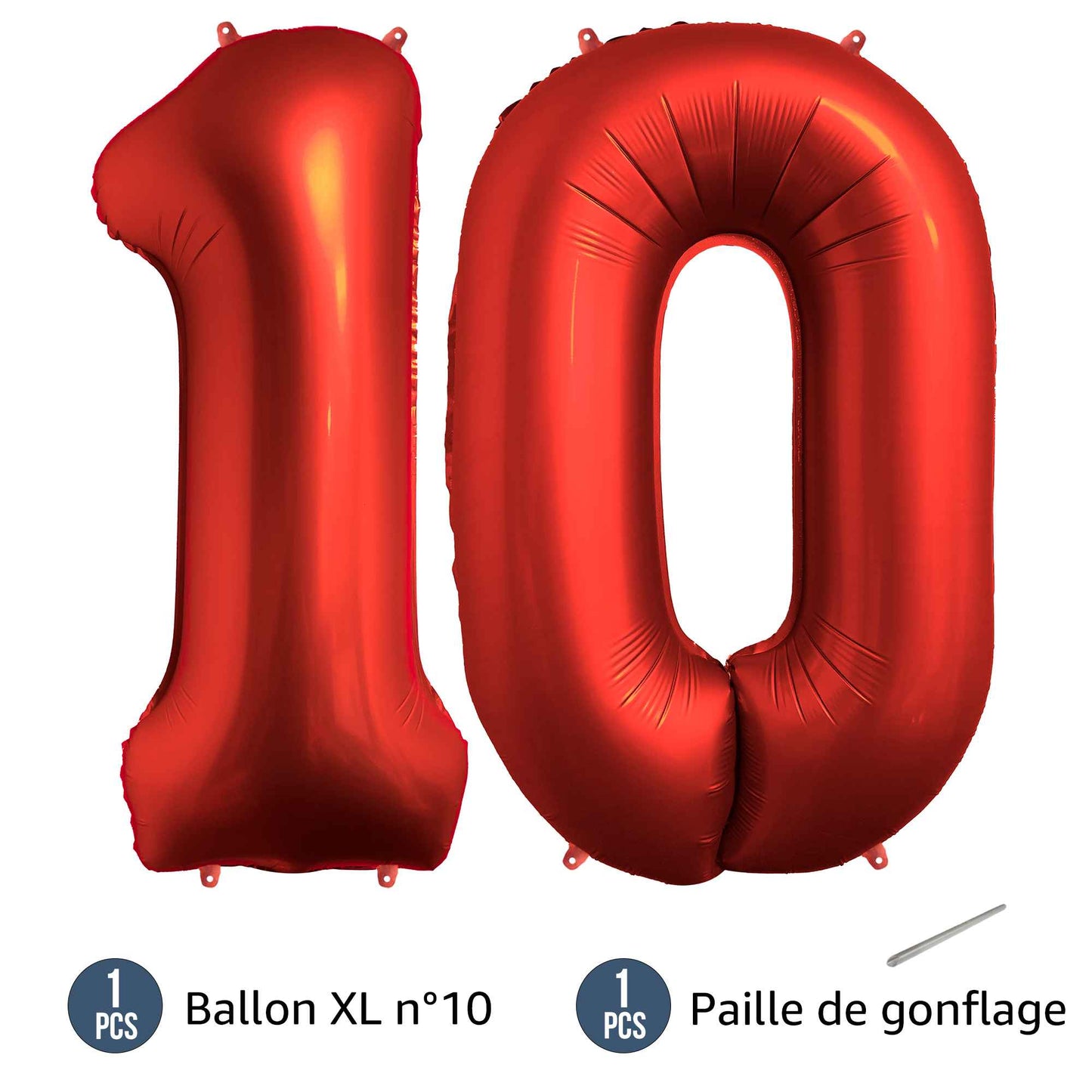 Ballon Anniversaire Chiffre Géant 100 cm – Rouge chrome – Hélium ou Air – Réutilisable avec Paille – FUNFEST