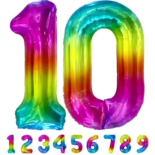 Ballon Anniversaire Chiffre Géant 100 cm – Arc-en-ciel – Hélium ou Air – Réutilisable avec Paille – FUNFEST