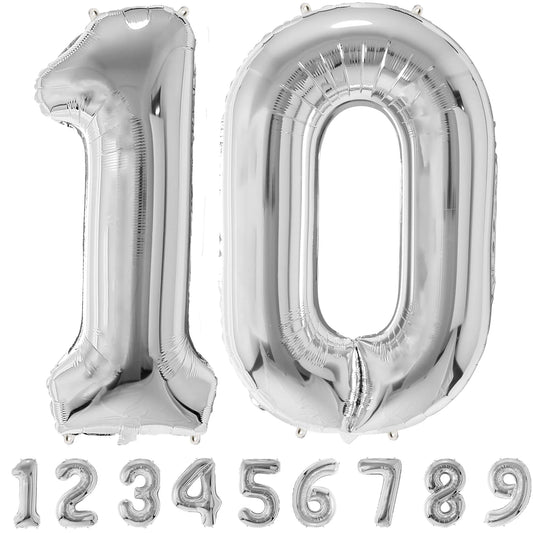 Ballon Anniversaire Chiffre Géant 100 cm – Argent – Hélium ou Air – Réutilisable avec Paille – FUNFEST