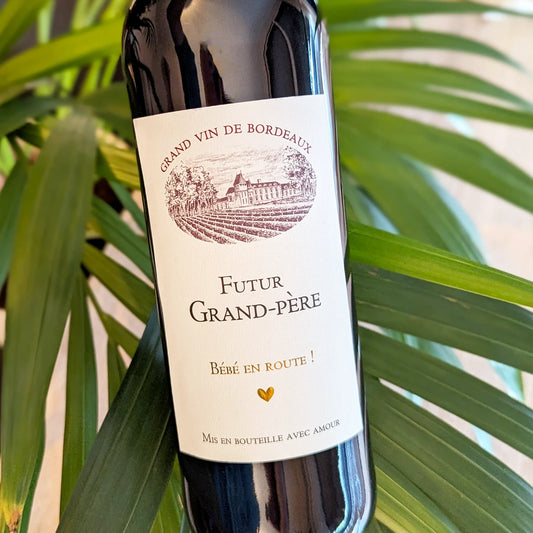Étiquette Vin Annonce Grossesse – Futur Grand-Père - Style : Bordeaux – FUNFEST