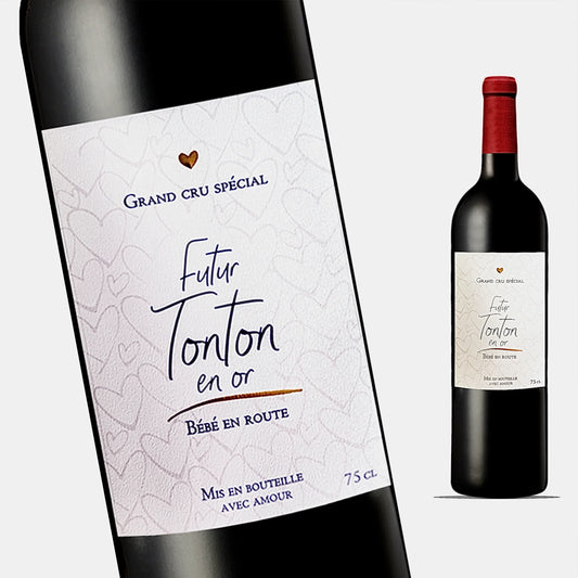 Étiquette Vin Annonce Grossesse – Futur Tonton - Style : Grand cru spécial  – FUNFEST