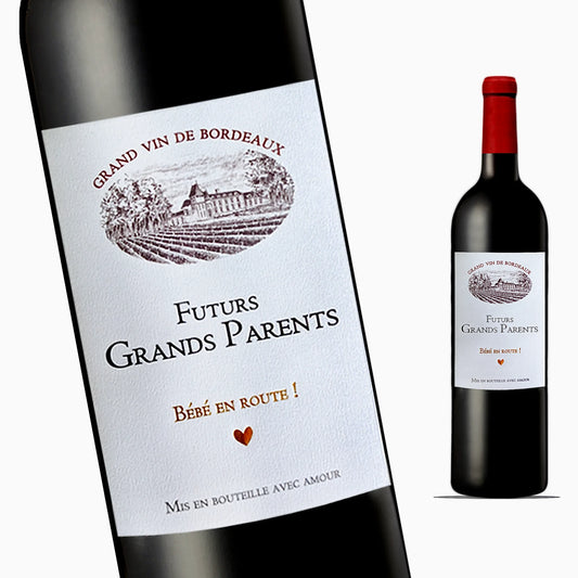 Étiquette Vin Annonce Grossesse – Futurs Grands-Parents - Style : Bordeaux – FUNFEST