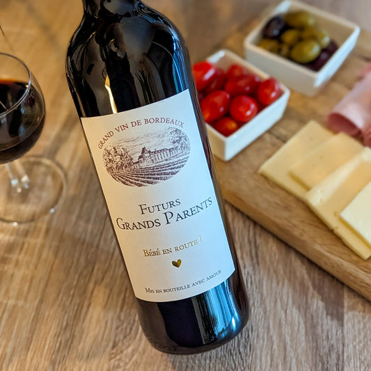 Étiquette Vin Annonce Grossesse – Futurs Grands-Parents - Style : Bordeaux – FUNFEST