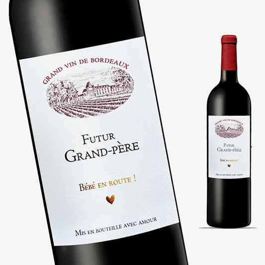 Étiquette Vin Annonce Grossesse – Futur Grand-Père - Style : Bordeaux – FUNFEST