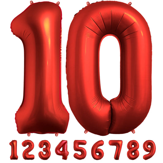Ballon Anniversaire Chiffre Géant 100 cm – Rouge chrome – Hélium ou Air – Réutilisable avec Paille – FUNFEST